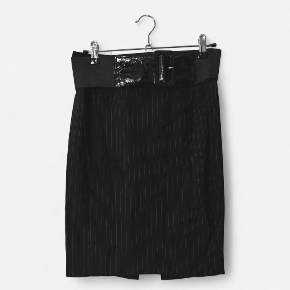 Vintage Y2K Stooshy belted black pinstripe pencil skirt XS